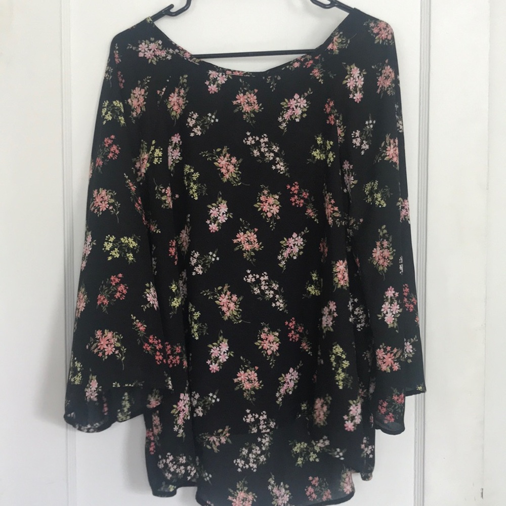 Black flora blouse
